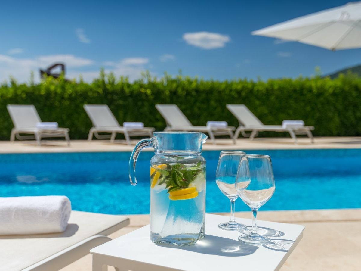 Poolside loungers with chilled refreshments