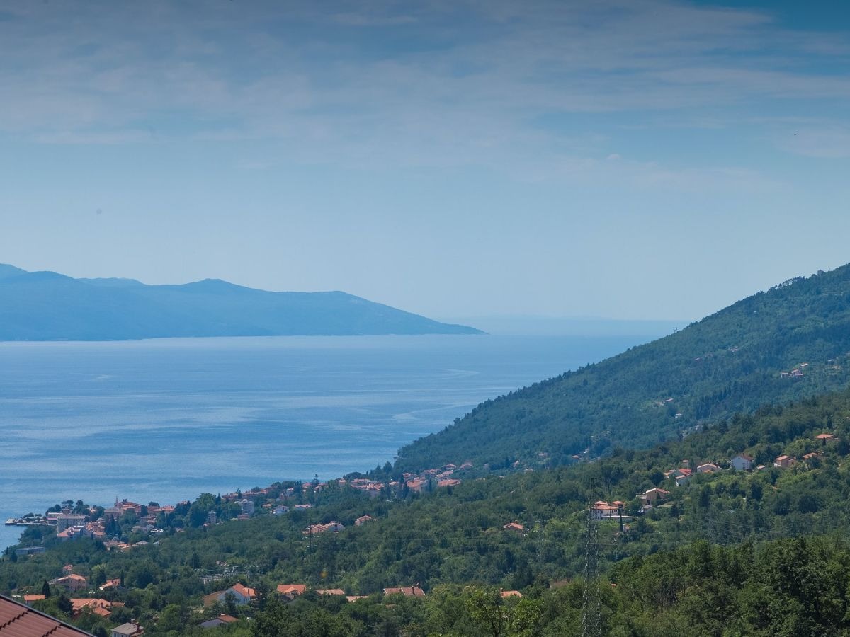 Panoramic Kvarner Bay view over coastal villages and green hills